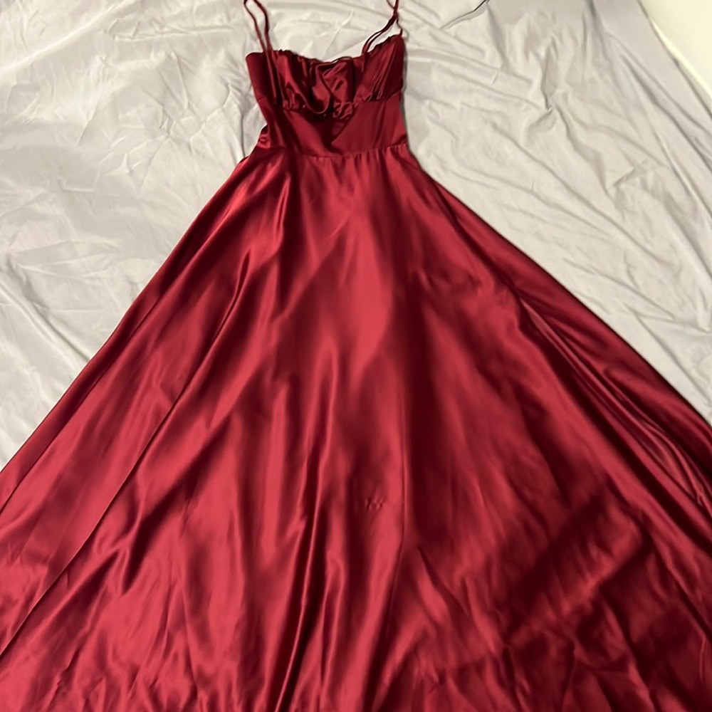 Long Satin Cross back Dress with Pockets and a slit